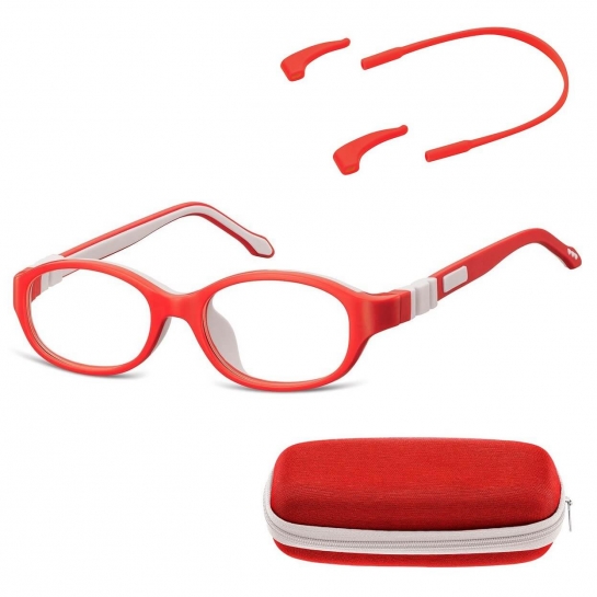 Elastyczne dziecięce oprawki okularowe zerówki owalne + gumka Sunoptic K1D Czerwone